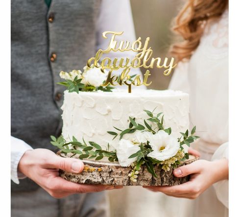 Złota dekoracja na tort topper Ślub Urodziny Chrzest Komunia imię napis na Arena.pl