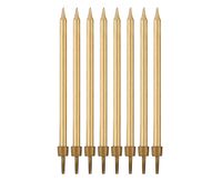świeczki urodzinowe z podstawkami, złote, 10 cm - 8 szt.  pf-suzl
