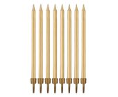 świeczki urodzinowe z podstawkami, złote, 10 cm - 8 szt.  pf-suzl