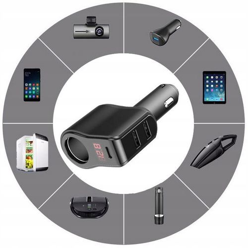 SZYBKA Ładowarka samochodowa do auta USB-C +2x USB +gniazdo zapalniczki 45W na Arena.pl