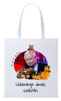 Śmieszny Pis Kaczyński Torba Eco Biała Shopper Z Nadrukiem Ze Zdjęciem