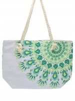 DeDa - materiałowa torba plażowa etniczne wzory zielono-biała D06-10