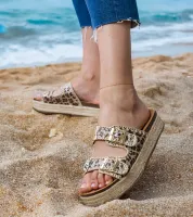 Panterkowe klapki espadryle brokatowe z klamerkami Induri 40