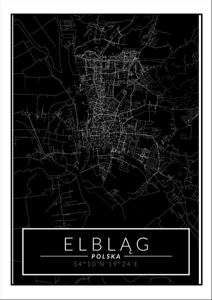 Elblag mapa dark - plakat 50x70 cm zdjęcie 1