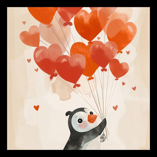 Plakat 20x20cm Pingwinek z Balonami zdjęcie 2