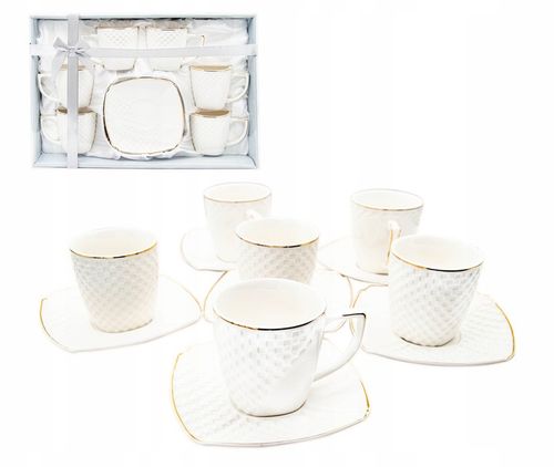 Serwis kawowy zestaw filiżanek ze spodkiem 240 ml 6+6 porcelanowy na Arena.pl