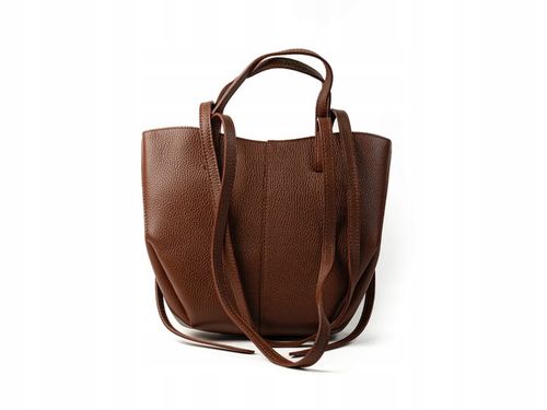 Torebka Damska Shopperka ze Skóry Naturalnej Klasyczna Cognac na Arena.pl