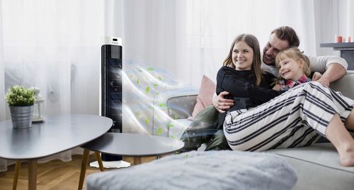 WENTYLATOR KOLUMNOWY WIATRAK STOJĄCY PODŁOGOWY WIEŻOWY DUŻY CICHY SWING 45W na Arena.pl