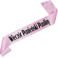 Wieczór Panieński z imieniem - szarfa jasny róż z czarnym nadrukiem