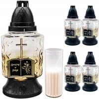 4x ZNICZ SZKLANY Na Grób Pomnik Cmentarz LAMPION + WKŁAD Nagrobny 25cm XXL