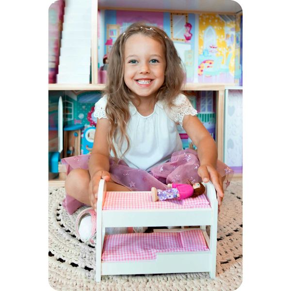 Drewniany domek dla lalek duży 3-piętrowy z windą i lampką LED zdjęcie 12