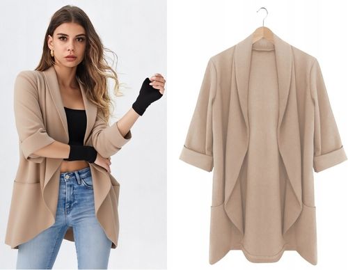 Marynarka damska żakiet NARZUTKA elegancka model MIA damska BEŻOWY na Arena.pl