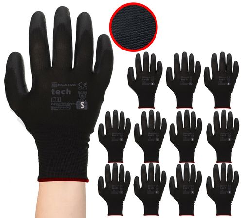 rękawice robocze mercator tech black+black pu - s - 12 par na Arena.pl