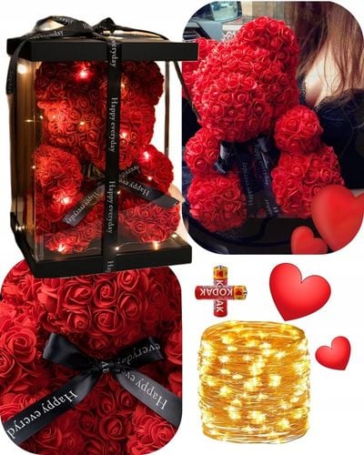 MIŚ Z PŁATKÓW RÓŻ XXL DUŻY NA WALENTYNKI DZIEŃ KOBIET PIĘKNY PREZENT + na Arena.pl