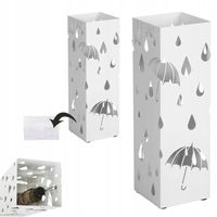 Stojak na parasole METALOWY 15,5x15,5x49 BIAŁY kosz z ociekaczem