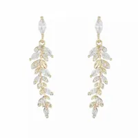 Kolczyki złote wiszące listki drobne cyrkonie kryształki eleganckie ślubne