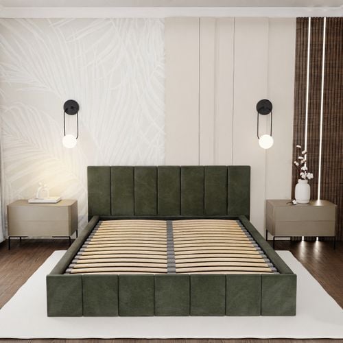 ŁÓŻKO TAPICEROWANE DO SYPIALNI 160x200 ŁÓŻKO PREMIUM Z POJEMNIKIEM KHAKI na Arena.pl