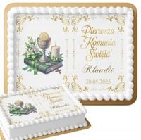 OPŁATEK NA TORT PROSTOKĄTNY - NA PIERWSZĄ KOMUNIE ŚWIĘTĄ + IMIE 28,7x20cm