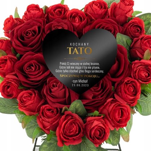 WIĄZANKA na GRÓB serce z dedykacją +grawer SZTUCZNE KWIATY czerwone róże na Arena.pl