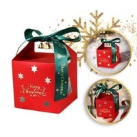 pudełko prezentowe ozdobne czerwone, merry christmas z kokardą 10x10x10 cm