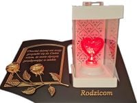 RODZICE RODZICOM ZNICZ LAMPION NA GRÓB LA 250 SERCE CZERWONE SKOS SENTENCJA