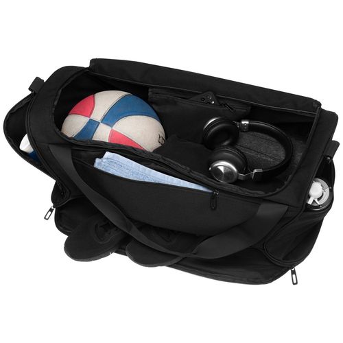 czarna, pojemna torba podróżna wykonana z wytrzymałego poliestru na Arena.pl