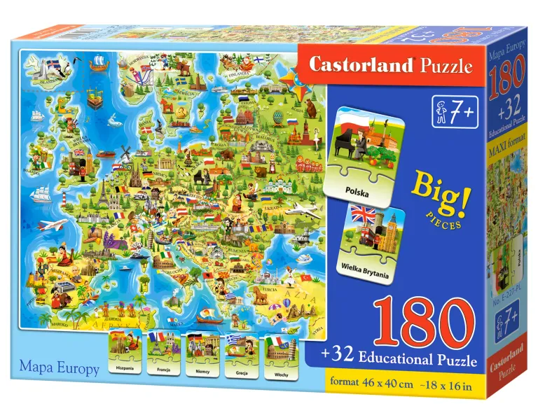 Puzzle 180 elementów. Mapa Europy z quizem zdjęcie 1