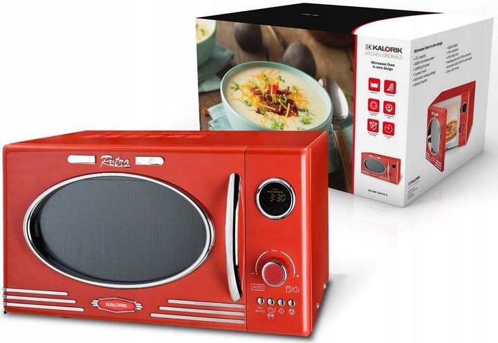 KUCHENKA MIKROFALOWA GRILL MIKROFALÓWKA RETRO 1000W 23L CZERWONA MIKROFALA zdjęcie 2