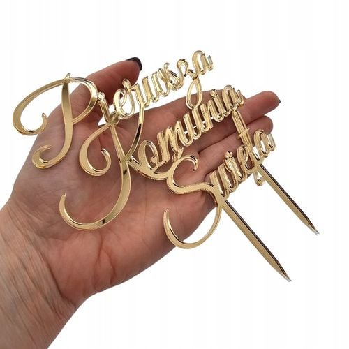 Topper na komunie złoty ZESTAW dekoracji na tort komunijny IMIĘ krzyż napis na Arena.pl