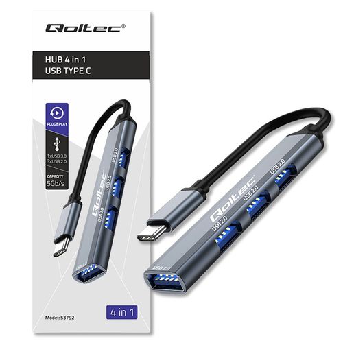 Qoltec Hub Adapter USB-C 3.1 4w1 | USB 3.0 | 3x USB 2.0 na Arena.pl