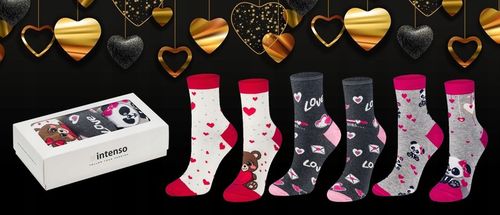 SKARPETKI DAMSKIE WALENTYNKOWE 3-PAK ZESTAW NA PREZENT DLA NIEJ WALENTYNKI na Arena.pl