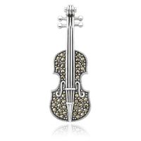 broszka srebrna skrzypce z markazytami