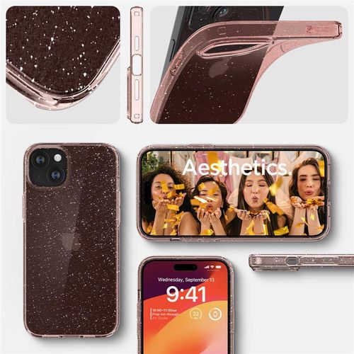 Etui case na iPhone 15 Plus Liquid Crystal Glitter - różowo przezroczyste na Arena.pl