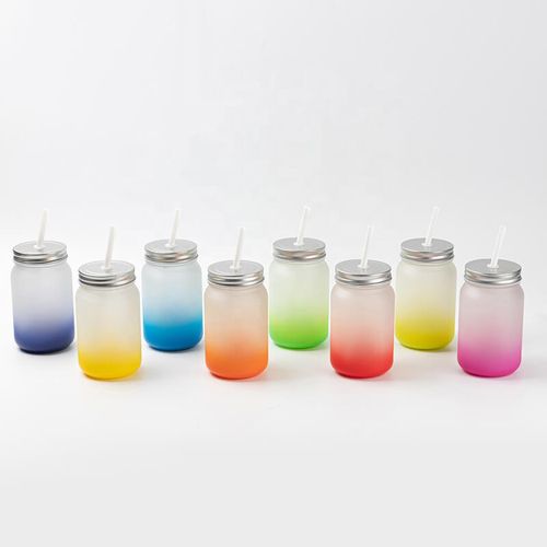 Kubek Mason Jar z mrożonego szkła z zielonym dnem z Twoim nadrukiem na Arena.pl