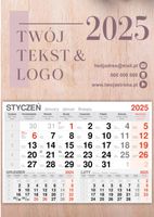 KALENDARZ wiszący 2025 jednodzielny DREWNIANY FIRMOWY nadruk LOGO tekst