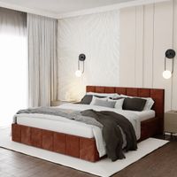 ŁÓŻKO TAPICEROWANE 160x200 ŁÓŻKO PODWÓJNE PREMIUM Z POJEMNIKIEM MIODOWE