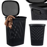 Kosz Łazienkowy Pojemnik na Pranie Odzież Bieliznę Plastikowy Czarny 60L