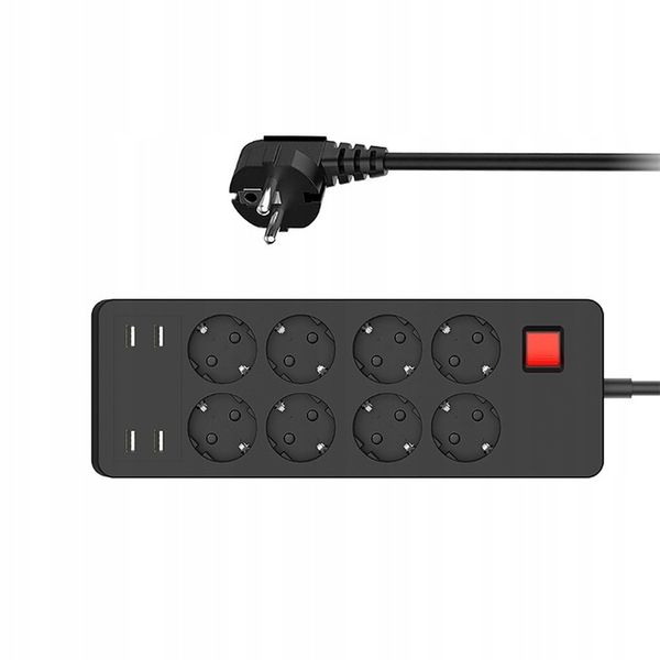 Listwa zasilająca przepięciowa 8 gniazdek przedłużacz 4 x USB ładowarka zdjęcie 3