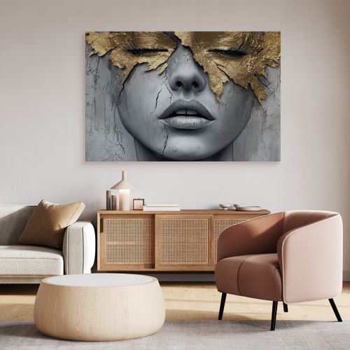 Obraz Canvas Beton Abstrakcja Kobieta Portret Elementy Złota 90cm x 60cm na Arena.pl