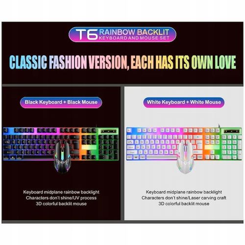 Zestaw sprzętu dla graczy, klawiatura, mysz, NAXSIR , 7 kolorów, biały na Arena.pl