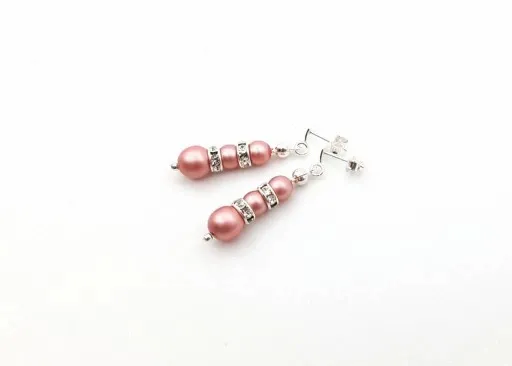komplet biżuterii pudrowy róż SREBRO PERŁY CYRKONI zdjęcie 6