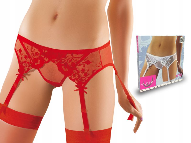 Ewana 020 Koronkowy Pas do Pończoch Czerwony M zdjęcie 1