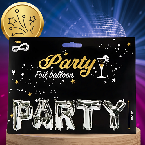 balon foliowy ogromny napis party srebrny urodziny sylwester wysokość 40 cm na Arena.pl