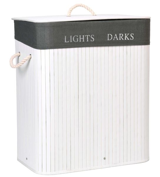 Kosz bambusowy pojemnik na pranie 2 komory biało-szary zdjęcie 4