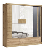 Garderoba Szafa Przesuwna 200 cm Artisan lamele Szuflady Lustro CANDY 2 FD