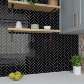 Panele Ścienne 3D Samoprzylepne Wzór Jodełka Czarne 30x30 cm Zestaw 20 Szt