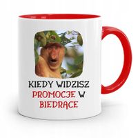 Kubek Czerwony Nosacz Janusz Promocja W Biedrące Z Nadrukiem Ze Zdjęciem