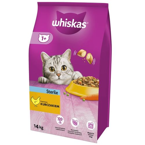 SUCHA KARMA WHISKAS STERILE DLA KOTA PO STERYLIZACJI Z KURCZAKIEM 14KG na Arena.pl