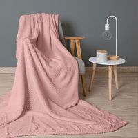 Koc 200X220 Mikrofibra Lekki Żakardowy Wzór Jednobarwny Pudrowy Różowy