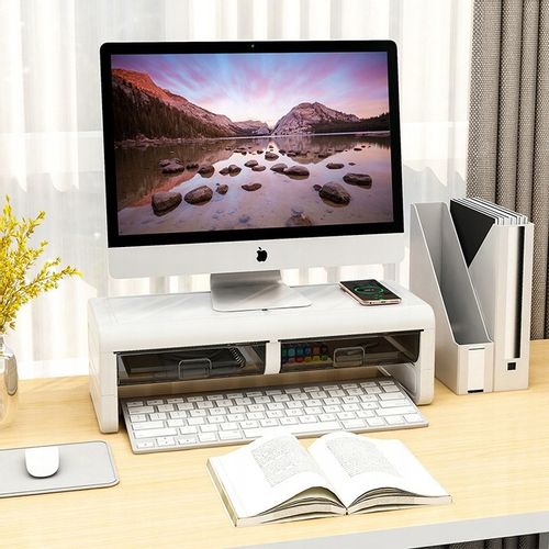 PÓŁKA PODSTAWKA POD MONITOR Z SZUFLADKAMI BIAŁA NADSTAWKA NA BIURKO RK2 na Arena.pl